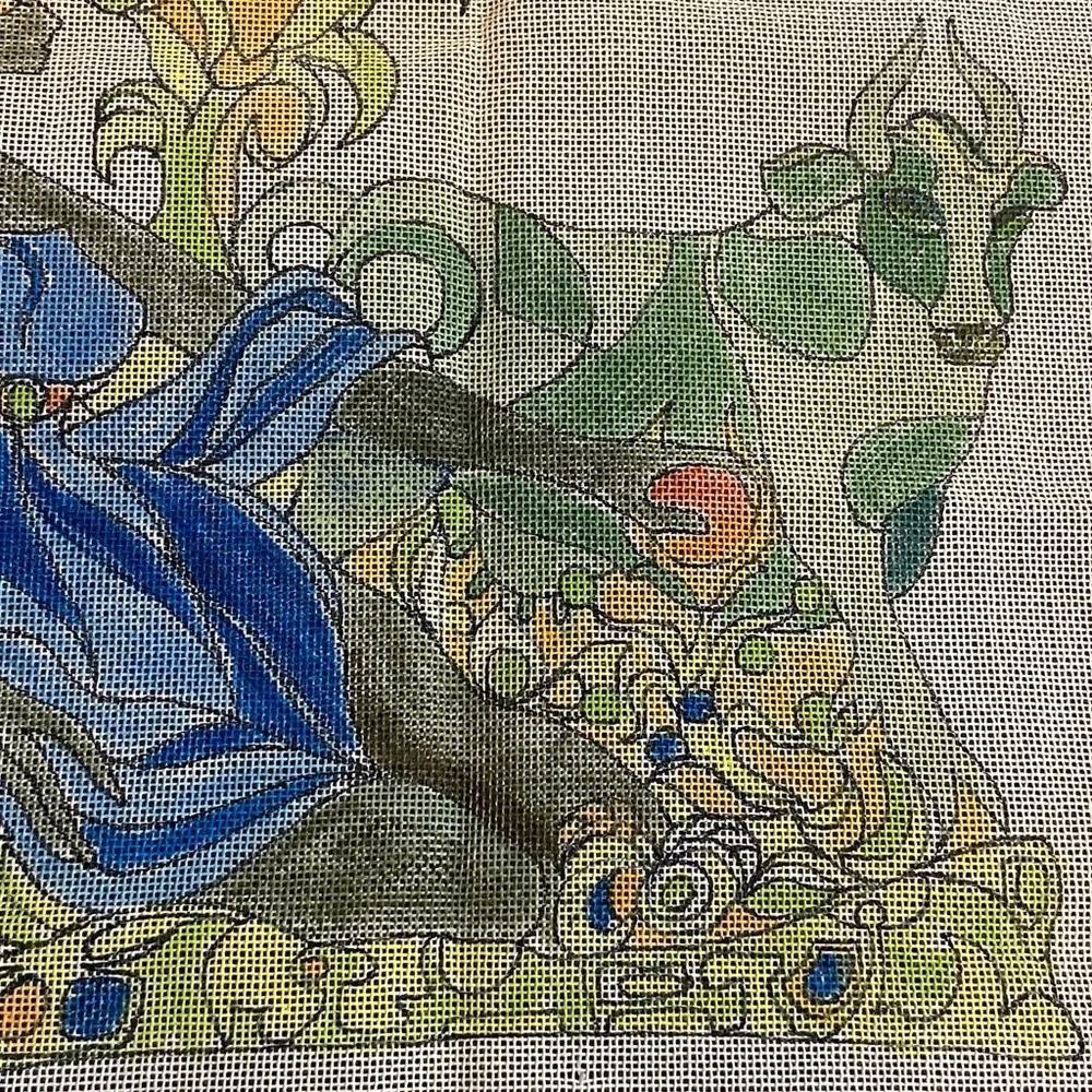 Abstract Reclining Woman and Cow Tapestry in Blue & Green